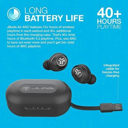 Jbuds Air ANC True Wireless Bluetooth Earbuds, Black, Active Noise Canceling, Low Latency Movie Mode, Dual Connect, IP55 Sweat Resistance, Custom 3 EQ Sound Settings…