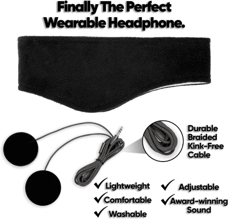 Sleep Headphones - over Ear Headphones from Ultra Thin Cool Mesh Wired for Side Sleepers, Meditation, Running, Laptop, and Phone - Black Lycra