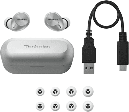 True Wireless Multipoint Bluetooth Earbuds with Microphone, Hifi, Clear Calls, Long Battery Life, Lightweight Comfort Fit, Alexa Built In, EAH-AZ40-S (Silver)