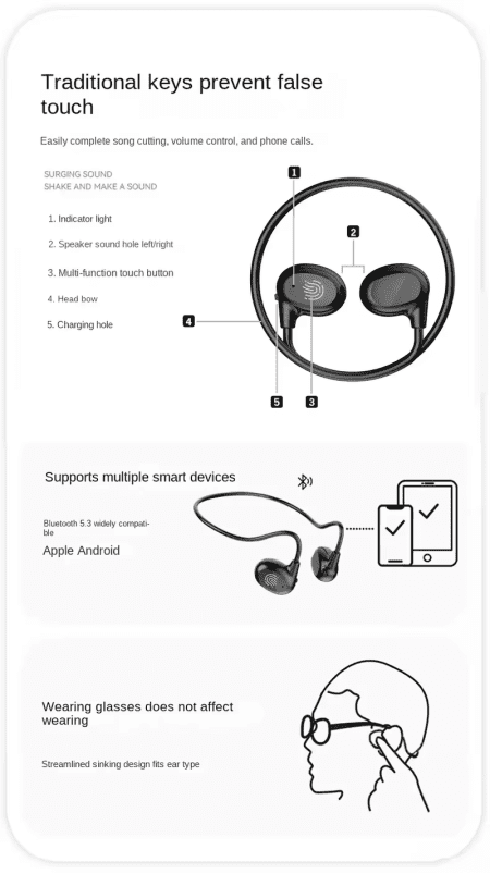 Xiaomi Bone Conduction Wireless Bluetooth 5.3 Headphones Waterproof Headset Stereo Over-Ear Sports Earphones Earbuds with Mic