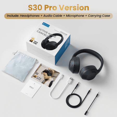 S30 Wireless Bluetooth 5.4 Headphones 43Db Adaptive Noise Cancelling Headsets 40Mm Driver 80H Playtime Earphones