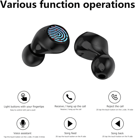 Bluetooth 5.1 Wireless Earbuds, IPX5 Waterproof Stereo Wireless Headphones with Mic and Touch Control, in Ear Noise Reduction Sports Earphones with Wireless Cartoon Charging Case.