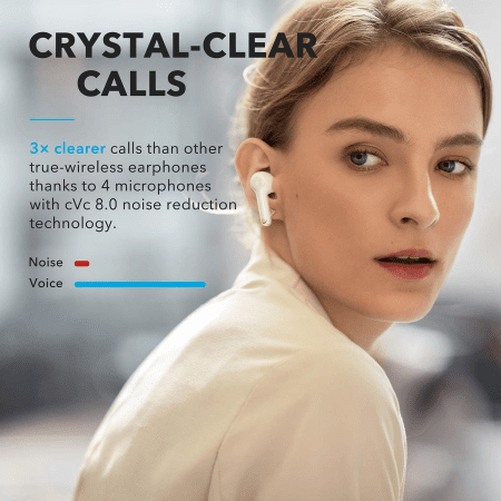 Liberty Air 2 Wireless Earbuds, Diamond-Inspired Drivers, Bluetooth Earphones, 4 Mics, Noise Reduction, 28H Playtime, Hearid, Bluetooth 5, Wireless Charging, for Calls, Home Office