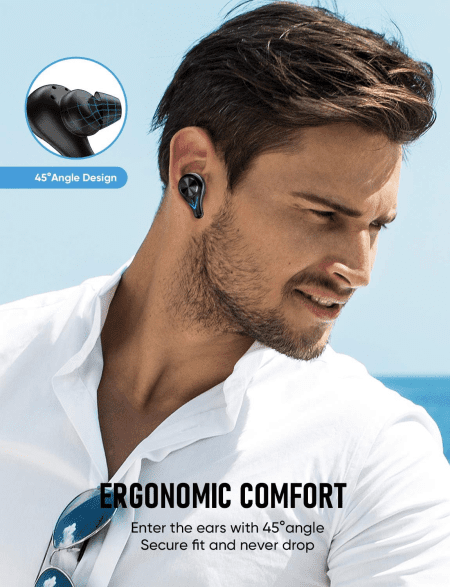 L11 Wireless Earbuds, TWS Bluetooth Earphones Touch Control, Sport Headphones with Microphone, Stereo In-Ear Headset with Bass, LED Flashlight, 210H Playtime/Cvc 8.0/USB-C, Black