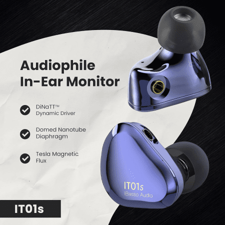 It01S Audiophile In-Ear Monitors with Dinatt Dynamic Driver (Blue Mist)