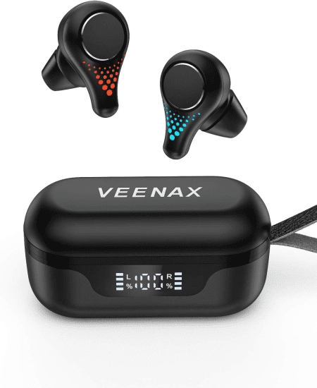 L11 Wireless Earbuds, TWS Bluetooth Earphones Touch Control, Sport Headphones with Microphone, Stereo In-Ear Headset with Bass, LED Flashlight, 210H Playtime/Cvc 8.0/USB-C, Black