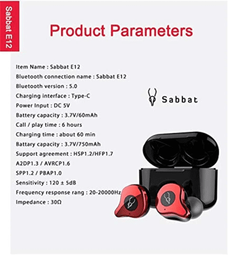 E12 3D Clear Sound True Wireless Earphone Sport Hifi Stereo Earbuds Blutooth 5.0 TWS Stereo Earphones a Week'S Endurance with Built-In Mic Charging Case (Martha Red)