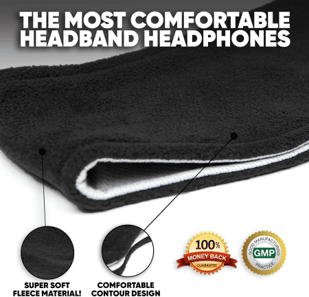 Sleep Headphones - over Ear Headphones from Ultra Thin Cool Mesh Wired for Side Sleepers, Meditation, Running, Laptop, and Phone - Black Lycra