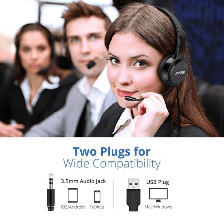 Mpow Computer Headset Office Call Center Usb/3.5Mm Wired Headphone with Mic