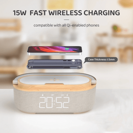 COSLUR S29 Bluetooth Speaker 1800Mah Battery Supports 15W Wireless Charging Digital Clock Display Night Light Alarm Clock