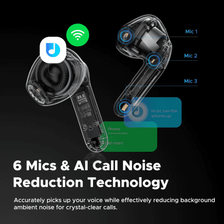 Air4 Lite Wireless Earphone Hi-Res Audio Bluetooth 5.3 Eearbuds 6 Mic,Ai Call Noise Reduction, Multipoint Connection