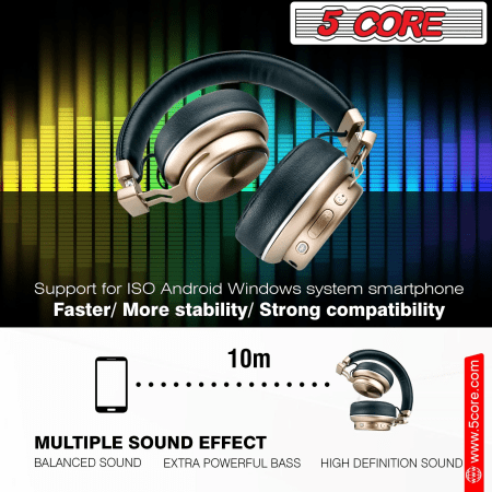 5 CORE Bluetooth Headphones over Ear Noise Cancelling Headset Stereo Headphone with Padded Ear Cups + Adjustable Headband HEADPHONE 13 G