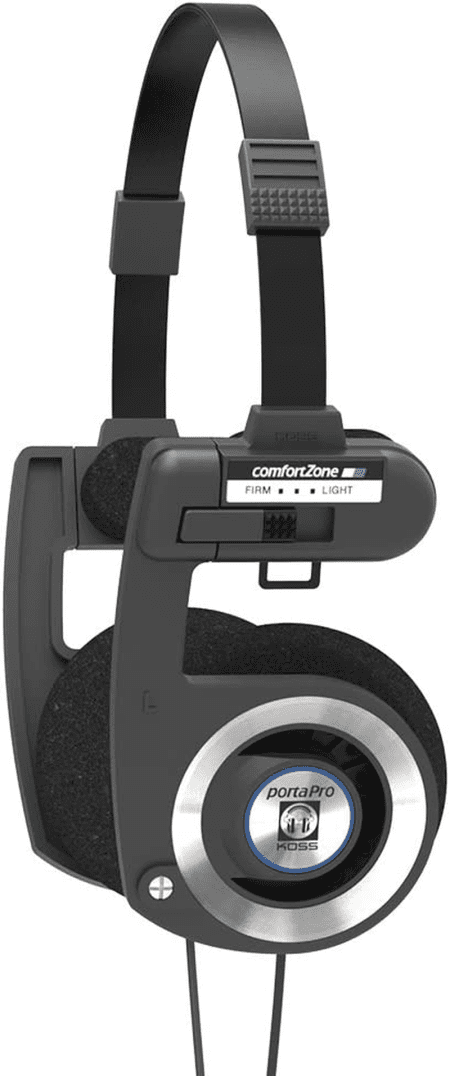 Porta Pro Black On-Ear Headphones, Retro Style, Collapsible Design, Case Included, Black