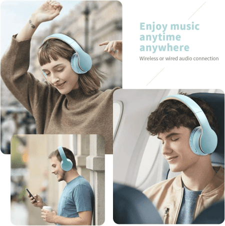 IFECCO Wireless Bluetooth Headphones over Ear with Build-In Microphone and 3.5Mm Cable for Wired Headset Mode with Comfortable Soft Earpads Long Battery Life HD Stereo Sound (Skyblue)