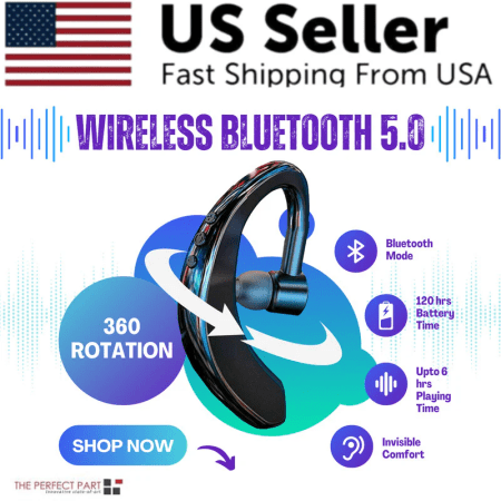 Wireless Bluetooth 5.0 Earpiece Headset Driving Trucker Earbuds Noise Cancelling