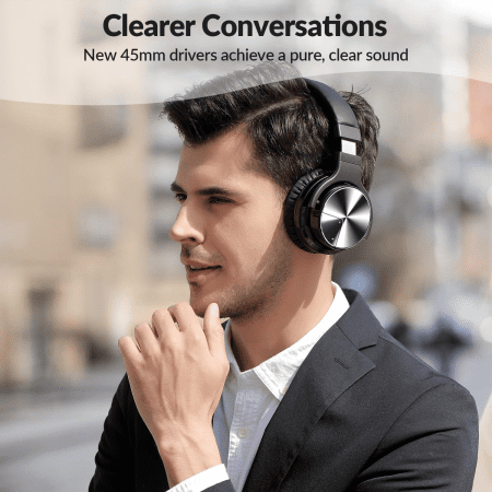 Active Noise Cancelling Headphones Bluetooth Headphones with Microphone Deep Bass Wireless Headphones over Ear, Comfortable Fit, 30H Playtime for Tv/Computer/Cellphone (Jet Black)