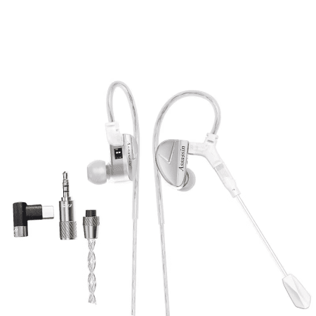 Assassin Silver in Ear Earphones 1Ba+1Dd+1Vibrate Game Mode HIFI Microphone Hybrid Tuning Switch Wired Earbuds IEM Headphone