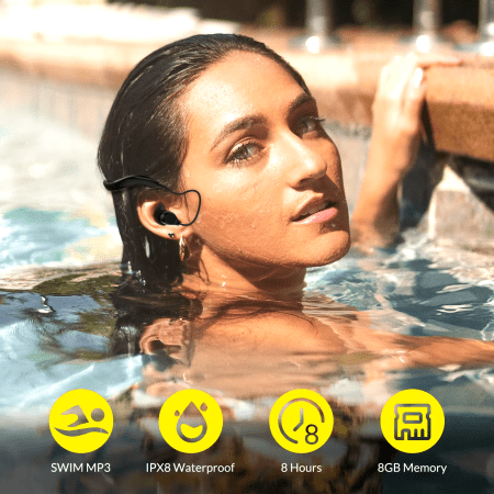 Waterproof Mp3 Player for Swimming, IPX8 8GB Swimming Headset, Silicone Coated Waterproof Music Player, 20H Playing Time