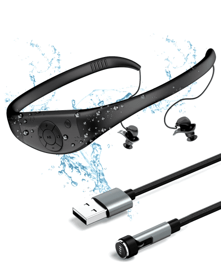 Waterproof Mp3 Player for Swimming, IPX8 8GB Swimming Headset, Silicone Coated Waterproof Music Player, 20H Playing Time