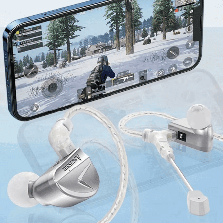 Assassin Silver in Ear Earphones 1Ba+1Dd+1Vibrate Game Mode HIFI Microphone Hybrid Tuning Switch Wired Earbuds IEM Headphone