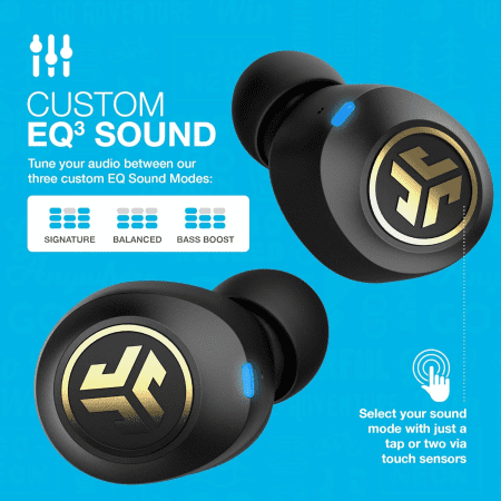 Jbuds Air Icon True Wireless Signature Bluetooth Earbuds + Charging Case, Black & Gold, IP55 Sweat Resistance, Bluetooth 5.0 Connection, Stereo Phone Calls, 3 EQ Sound Settings