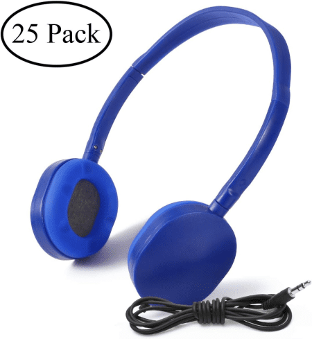 Wholesale Bulk Headphone Earphone Earbud (Khp0-25Dblue) 25 Pack Wholesale Dark Blue Headphone for School, Classroom, Airplane, Hospiital, Students,Kids and Adults